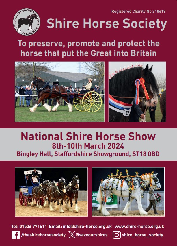 Please note, our office and telephone will be unmanned from Thursday 7th March prior to our National Shire Horse Show at Staffordshire Showground 8-10 March, due to staff being on site. The office will re-open on Tues 12th March.