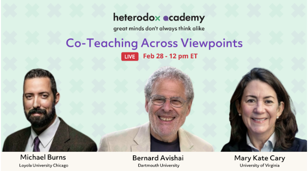 Join us @HdxAcademy for an exciting panel discussion on the dynamic practice of co-teaching in university courses in a way that promotes viewpoint diversity. Should be a great conversation this Wednesday 2/28 at 12 noon ET. Open to the public through this registration link:…