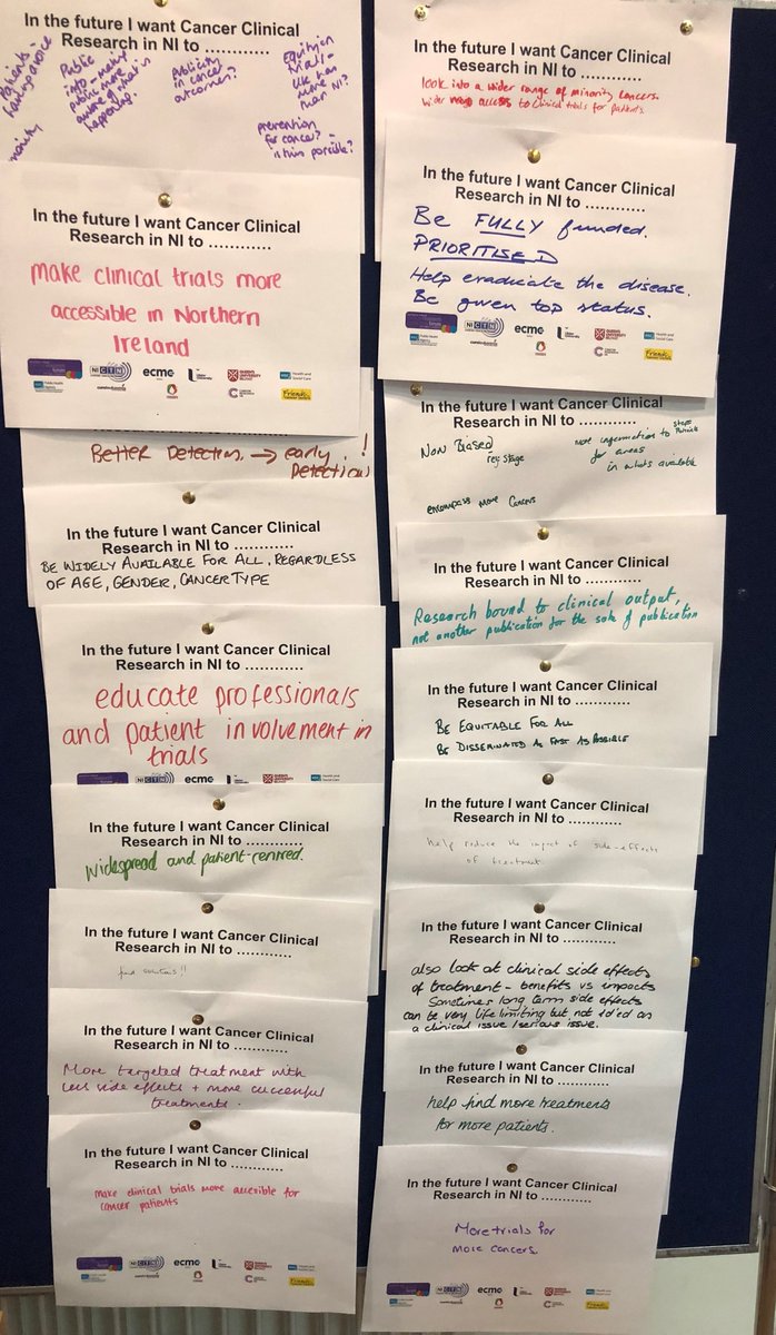Saturday’s @QubPGJCCR Open Day <a href="/niscifest/">NI Science Festival</a> we asked the public what they wanted in a new NICTN/#BelfastECMC cancer research strategy. We heard e.g. research into prevention/treatment/reducing side-effects, equitable access to trials, awareness, funding/action! Thank you 👍👍👍