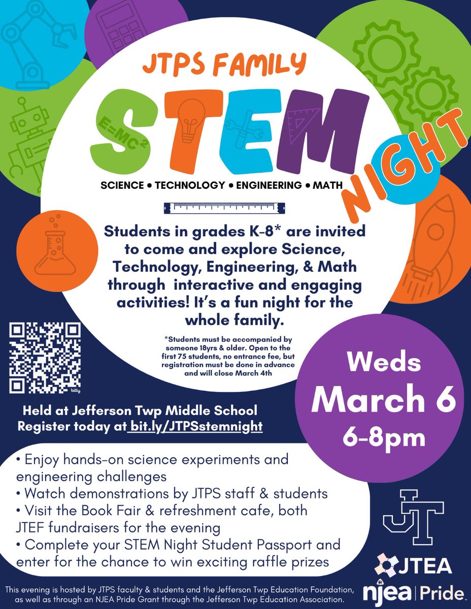 Join us on March 6th for Family STEM Night <a href="/JTMSFalcons/">Jefferson Township Middle School</a>. <a href="/Ariammd/">Maria Melachrinos Dunbar</a> @ConorDevine_EDU <a href="/JRMediaCenters/">Jessica Rosenberg</a> #STEM #education #authentic #learning