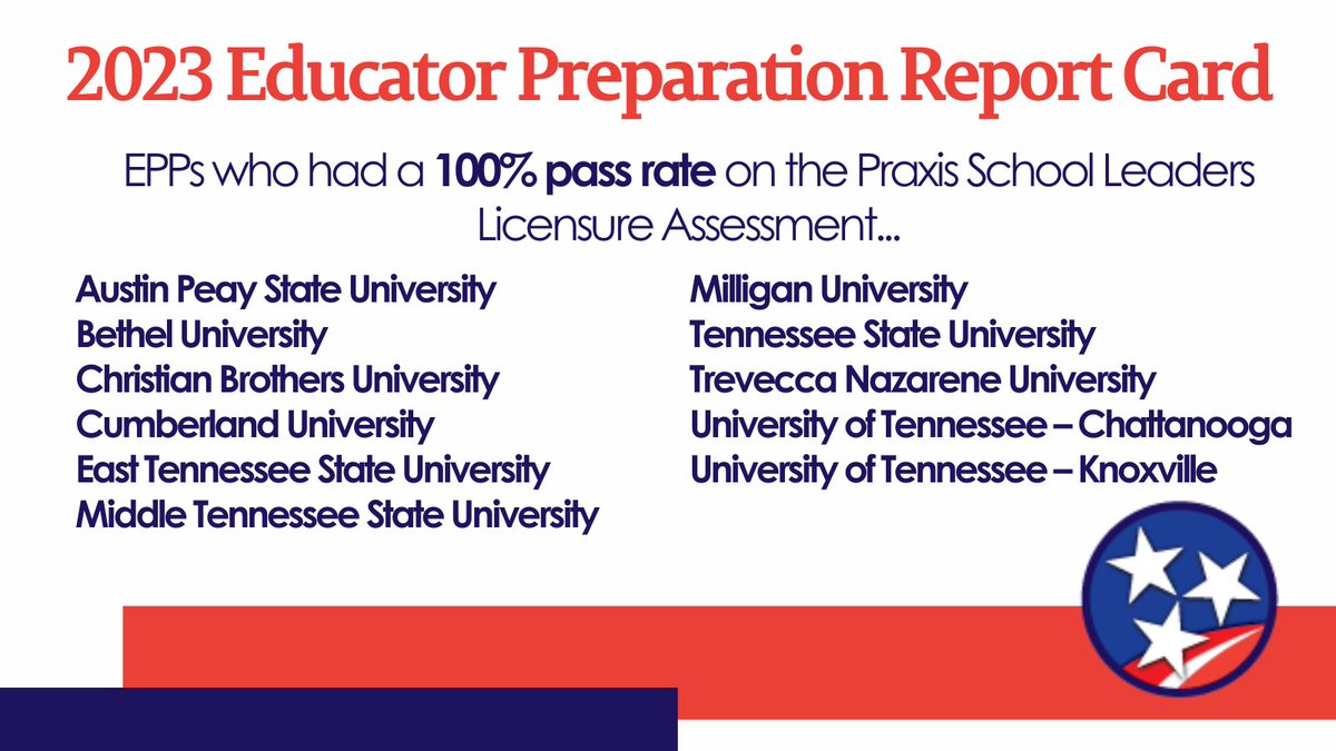 SBEd_TN's tweet photo. These providers had a 100% pass rate on the Praxis School Leaders Licensure Assessment: https://t.co/MJitvh0ZTC