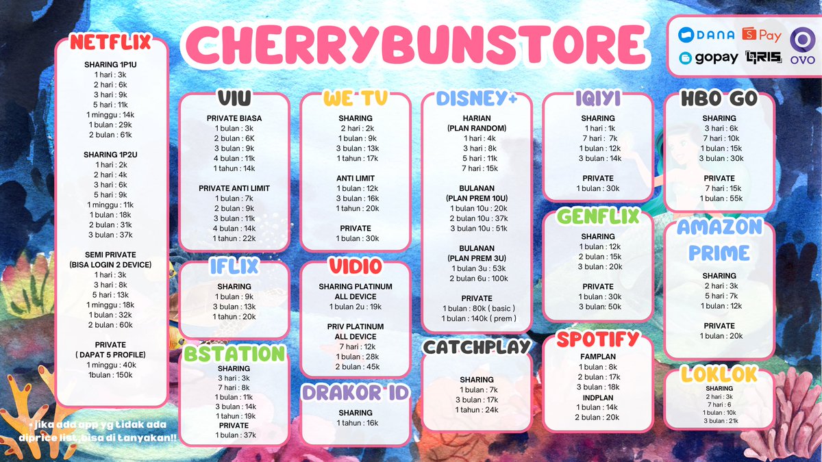 cherrybunstore's tweet photo. mari mampir yg lagi cari apk premium,ayukk mampirr dulu,trusted 100% ,amanah,bergaransi 100%,admin dijamin fsr !! suda banyak testi dn pengalaman cust,yg mau tnya’ atau mau langsung order lgsng cus ke wa/dm aja yaaa🤩

💸 : all e - wallet dan qriss
☎️ : https://t.co/86FLNRKONh https://t.co/jyPDaTMA9R