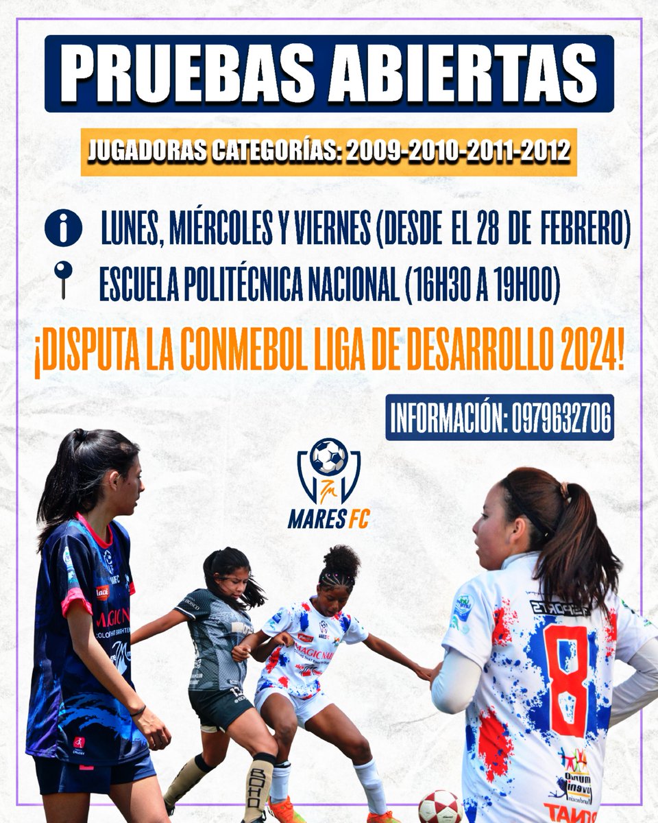💪⚽ APROVECHA LA OPORTUNIDAD DE FORMAR PARTE DE 7 MARES FC

🔍 Iniciamos la búsqueda de jugadoras para reforzar a nuestro equipo en esta nueva temporada, jugadoras nacidas en los años 2009, 2010, 2011 y 2012.

¡Es tu oportunidad de disputar la CONMEBOL Liga de Desarrollo 2024!