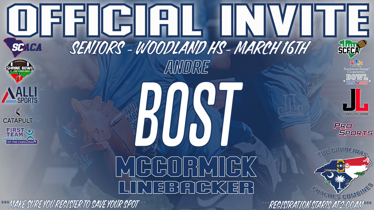 CoachesCombines's tweet photo. Congratulations on being selected to the Carolinas Coaches Combines at Woodland HS! See you on March 16 at 8:30am!

Check your email to register!

#CarolinasCoaches24

@LCollier44 @MarkeseStevens4 @CoachJonesDL @andrebost2 https://t.co/TVNHGiUAgK