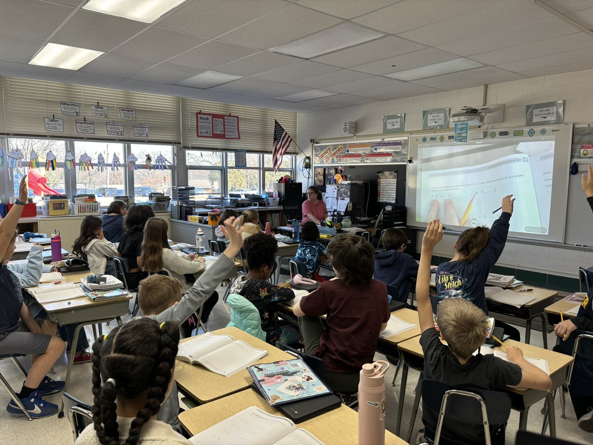 PrassPaxson's tweet image. Mrs. Lokais students are comparing &amp;amp; converting fractions to create a line plot. Create a line plot and plot these numbers 51/10, 5 2/5, 5 4/10, 110/20. @KetteringSchls #ClassChallenge