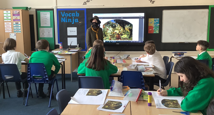 This week in Year 6, we were visited by Victorian artist Ford Madox Brown who came to talk to us all about their portrait 'Work' - painted to celebrate the efforts of manual labourers in society.