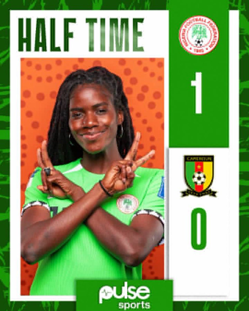 ⌚️HALF-TIME: 

Nigeria vs Cameroon

Super Falcons Jennifer Echegini and Esther Okoronwo combine for Super Falcons' opener 🇳🇬🇳🇬

#NGACMR