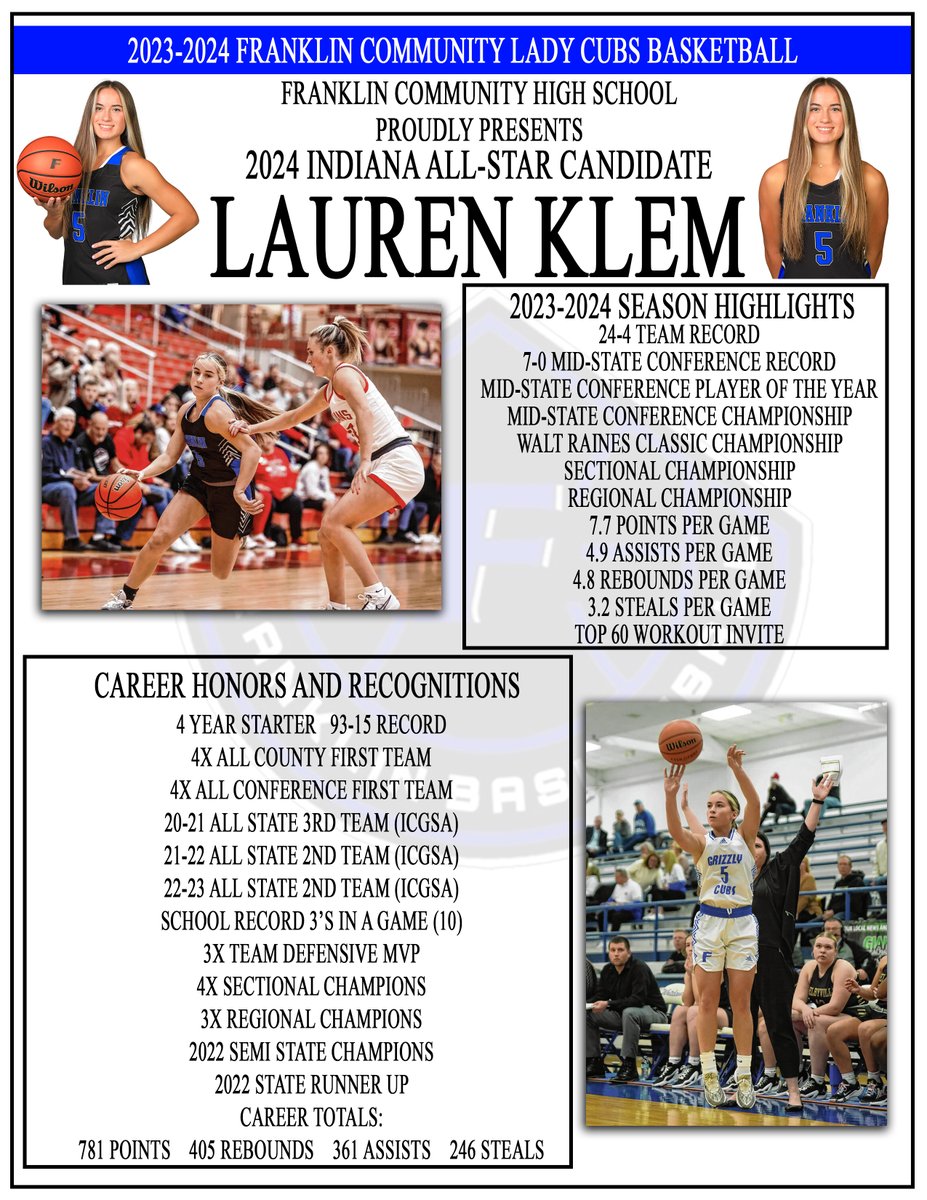 Franklin Athletics (@gogrizzlycubs) on Twitter photo FCHS Proudly Presents Lauren Klem, Indiana All-Star Candidate! <a href="/IBCA_Coaches/">IBCA Coaches</a> <a href="/FCHSladycubs/">Franklin Lady Cubs</a> FCHS Proudly Presents Lauren Klem, Indiana All-Star Candidate! <a href="/IBCA_Coaches/">IBCA Coaches</a> <a href="/FCHSladycubs/">Franklin Lady Cubs</a>
