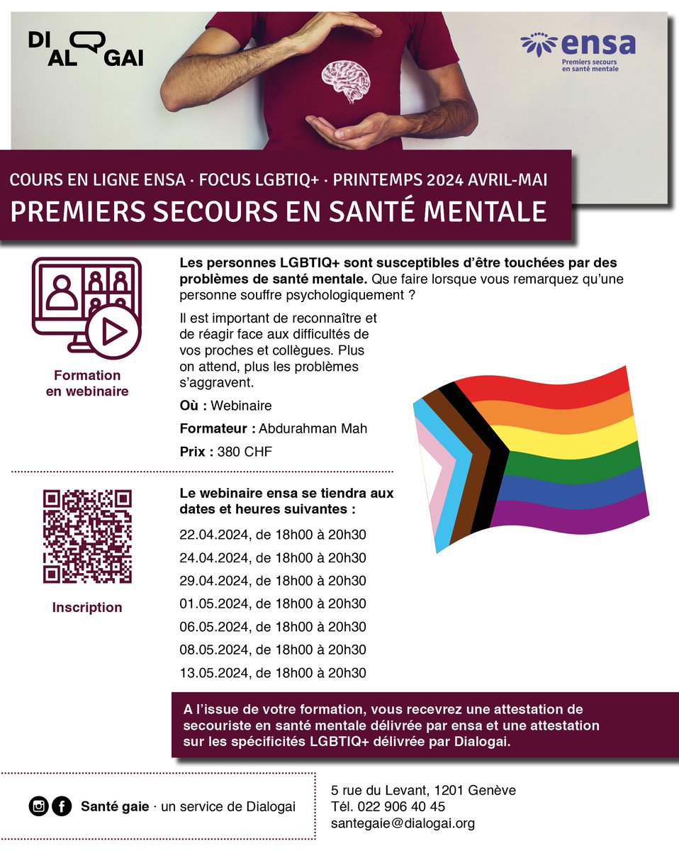 ➡️ Vous travaillez avec des adultes et des adolescent·e·x·s? ➡️ Vous vous sentez parfois démuni·e·x·s sur les questions LGBTIQ+ ? Cette formation pourrait être utile à vous et à votre institution, association, fondation ou entreprise! Infos inscription : ensa.swiss/fr/premiers-se…