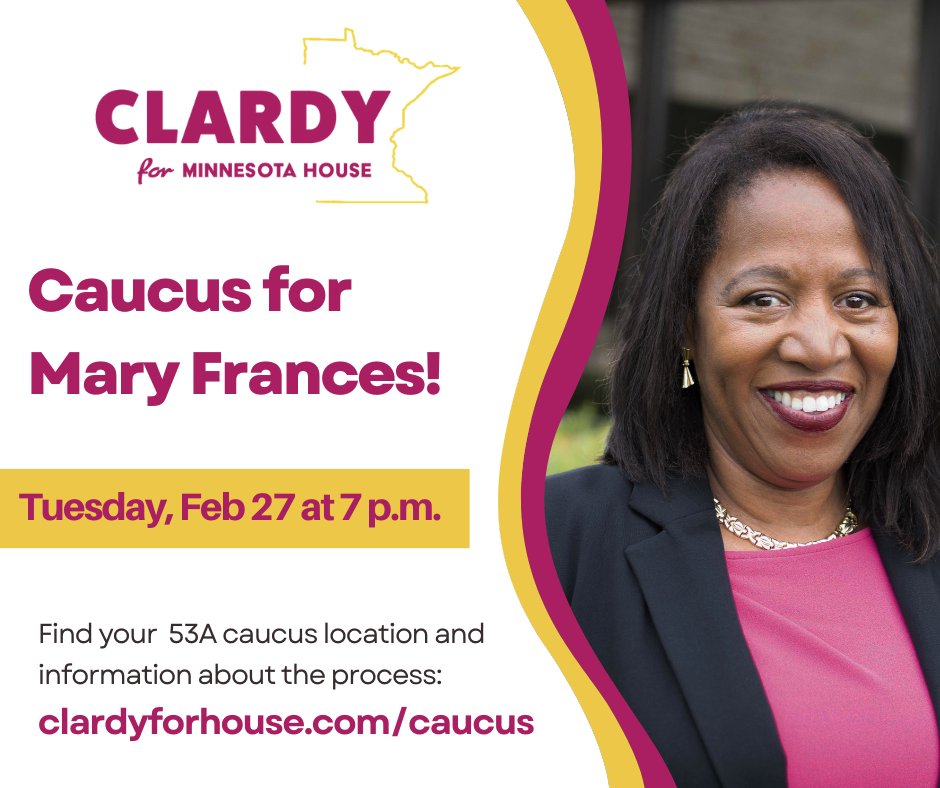 I'll see you on Tuesday!! clardyforhouse.com/caucus @DFLCD2 @sd53dfl @mnhouseDFL #mnleg @IndivisibleMNLo #democracy