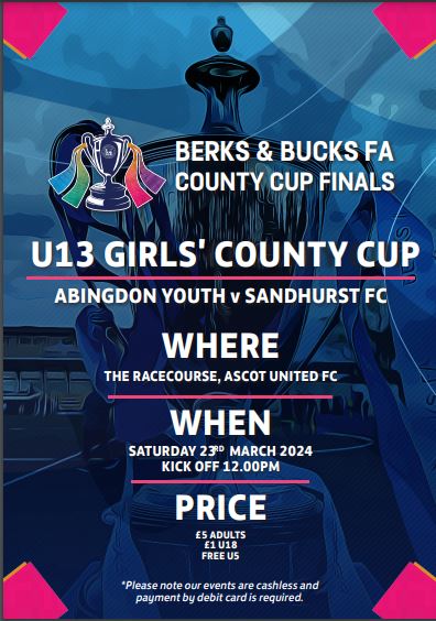 Our U13 Girls Yellow team have made it to the Berks & Bucks FA County Cup Final! This is being held at Ascot United on the 23rd March, with a 12pm kick off. Your support would be massively appreciated by the team!💛