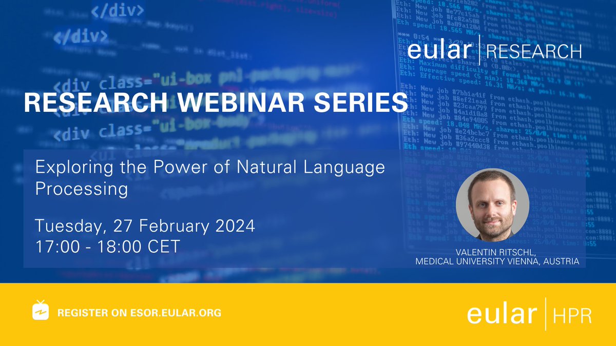 📢Join our Research Webinar tomorrow! 💡Learn more about exploring the power of natural language processing from the expert in the field - Valentin Ritschl, Medical University of Vienna, Austria Register here!👉 pulse.ly/thuo3uzedd