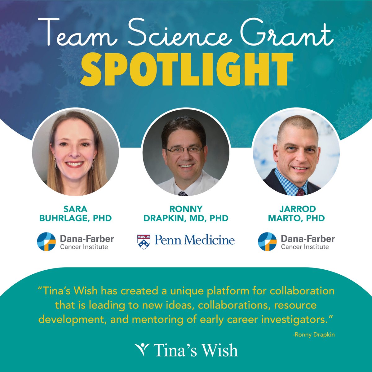 Drs. @SBuhrlage, @ronny_drapkin and Marto at @DanaFarber and @PennMedicine are examining specific epigenetic changes that lead to the malignant transformation of epithelial cells in the fallopian tubes. To learn more, visit tinaswish.org/portfolio/buhr…