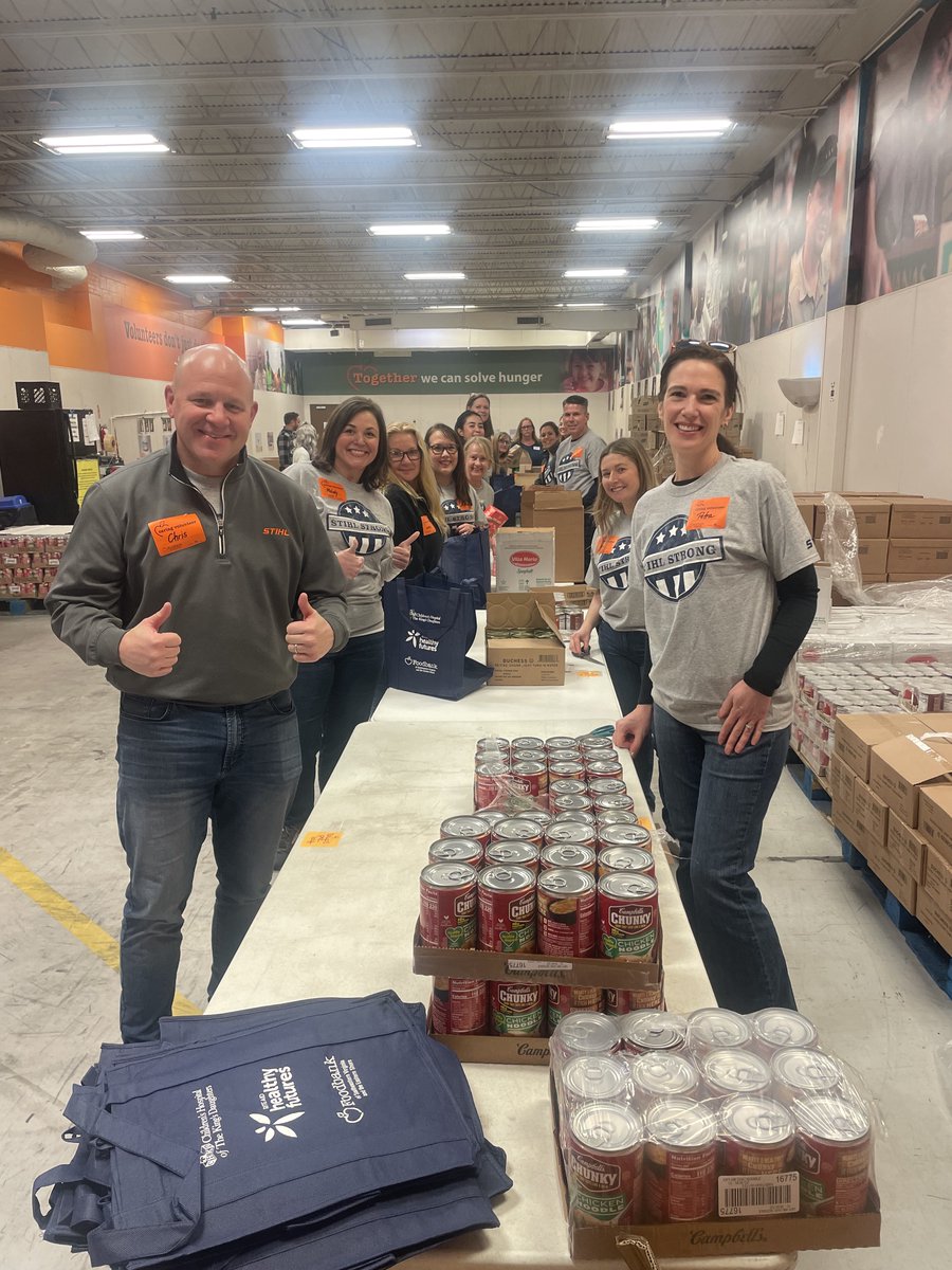 Thank you to the volunteers from @STIHLUSA for joining us at the Foodbank of Southeastern Virginia and the Eastern Shore to pack bags of food for #CHKD's Family Nutrition Program.