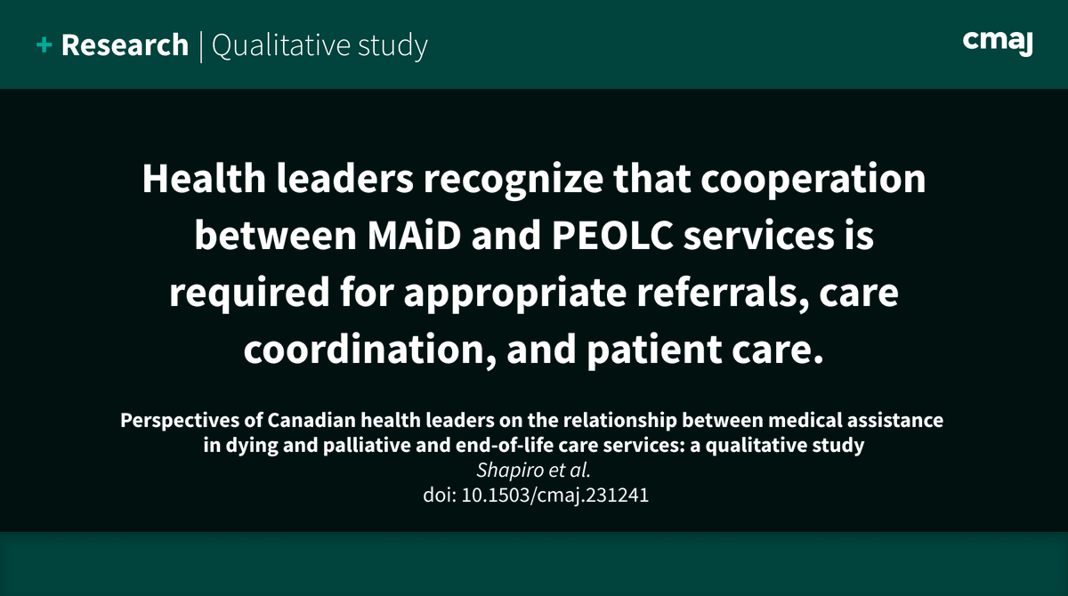 CMAJ (@cmaj) on Twitter photo This study highlights the wide-ranging views held by health leaders regarding the optimal relationship between MAiD and palliative and end-of-life care in Canada.
➡️ cmaj.ca/lookup/doi/10.…
<a href="/gkshapiro/">Gilla Shapiro</a> <a href="/eryn_tong/">Eryn Tong</a> <a href="/ZimmTeamLab/">Camilla Zimmermann MD PhD</a> <a href="/allin_sara/">Sara</a> <a href="/GibsonJennifer/">Jennifer Gibson</a> <a href="/madli8/">M</a> <a href="/gary_rodin/">Gary Rodin</a> This study highlights the wide-ranging views held by health leaders regarding the optimal relationship between MAiD and palliative and end-of-life care in Canada.
➡️ cmaj.ca/lookup/doi/10.…
<a href="/gkshapiro/">Gilla Shapiro</a> <a href="/eryn_tong/">Eryn Tong</a> <a href="/ZimmTeamLab/">Camilla Zimmermann MD PhD</a> <a href="/allin_sara/">Sara</a> <a href="/GibsonJennifer/">Jennifer Gibson</a> <a href="/madli8/">M</a> <a href="/gary_rodin/">Gary Rodin</a>