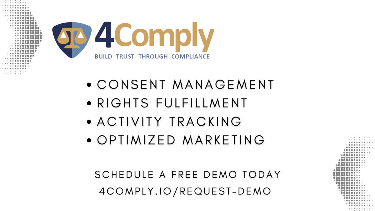 Keep up with evolving privacy laws and build trust with your client base through 4Comply! Request a free demo of our automated privacy compliance system today: bit.ly/3uyoSr6

#privacylaws #privacycompliance #dataprivacy