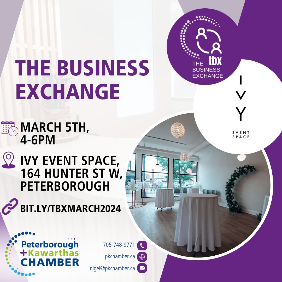 OK it's short notice but you won't want to miss checking out this space! Join us next Tuesday, March 5th from 4-6PM at Ivy Event Space for our TBX. Register for a chance to win the $50 #LoveLocalPtboKawarthas draw for the month of March bit.ly/tbxmarch2024 (link in bio!)