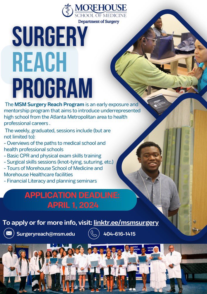 Join us for an empowering journey into the world of medicine with our REACH Program, led by Dr. Brandon Henry from MSM. Grades 9-12, unleash your potential and ignite your passion for healthcare. The program will run 4/13/24-6/15/24. Let's make a difference together! #MSM