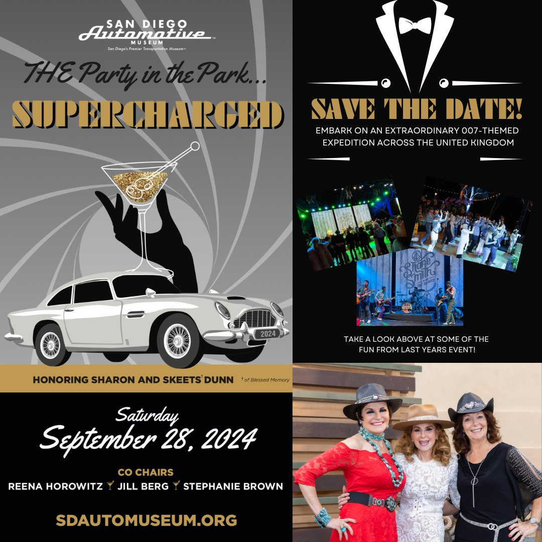 Mark your calendars! THE Party in the Park - Supercharged will be happening September 28th! Please visit our website for more information!

 #Supercharged #PartyInThePark #September28 #BalboaPark #007 #Gala #SanDiego #SDAutoMuseum #SanDiegoAutoMuseum #SDAutos #MarkYourCalendars