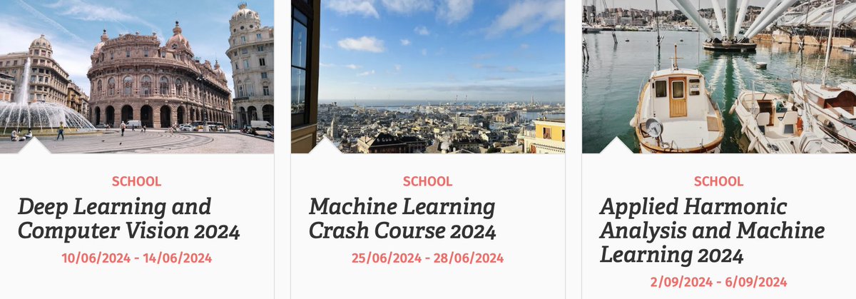 Our #SummerSchools are here! Come meet us and learn about #machinelearning, #computervision and #deeplearning, #ML for applied #harmonicanalysis. Info on #MLCC, #DLCV and #AHAML now available on our website, read more here: malga.unige.it/education/#sch…
