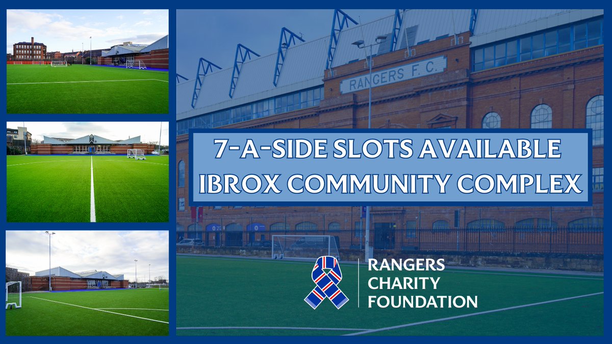 🌆Evening slots available at the Ibrox Community Complex from 5pm Monday to Friday for 7-a-side bookings! 🏟️Play under the lights with Ibrox as your backdrop! ⌛Get in fast because when they’re gone, they’re gone! 📧Email: ibroxcommunitycomplex@rangers.co.uk