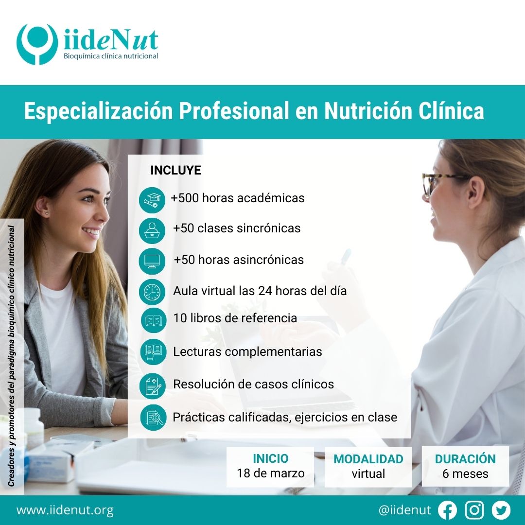 IIDENUT's tweet photo. #CertificacionInternacionalEnNutricionClinica
 Empodérate y profundiza tus razonamientos a través de la bioquímica clínica nutricional. Identifica con pericia y fundamento los problemas nutricionales de tus pacientes. Brilla tomando decisiones eficientes y https://t.co/bXwbje8yOf