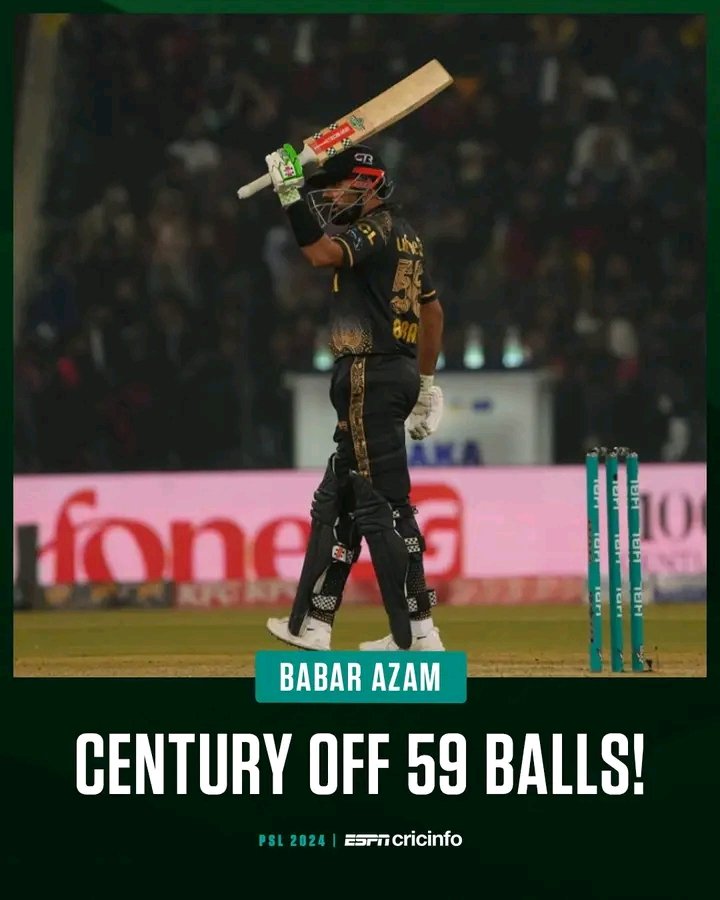 aliayub0303's tweet photo. Babar Azam turns up the heat in Lahore, scoring his 11th T20 century ✨

After taking 39 balls to get to his fifty, his next 50 runs came off just 20 balls 🔥 
#PSL2024
#babarBabar https://t.co/kP1Znyc5f6