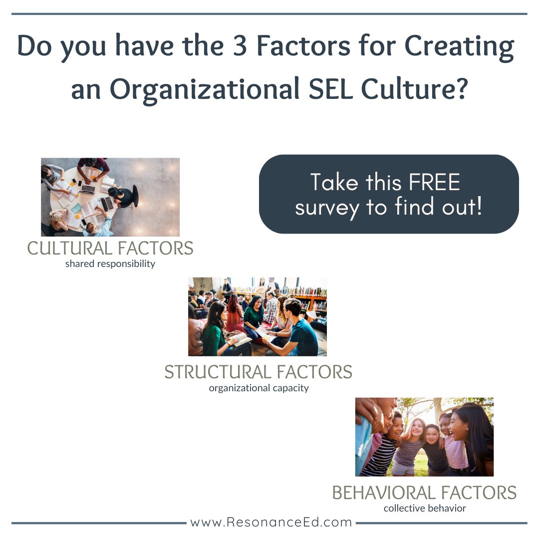 The 3 Factors Checklist is a simplified version of the Resonance Ed SEL Implementation Audit designed to spark awareness and dialogue around Creating an Organizational SEL Culture.  🌀 Download the Checklist now! resonanceed.com/3Factors-Check…