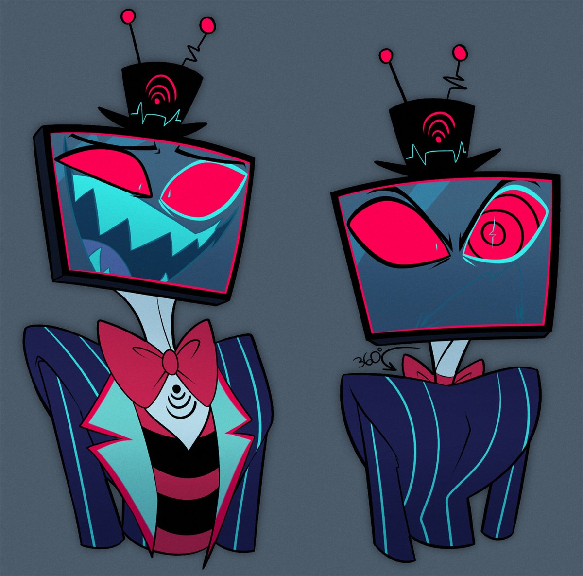 Kotomakesweird's tweet image. Heck it i&apos;ll put some Vox in here too
(I headcanon he can snap his neck around 360 degrees (i know technically in the image hes only doing a 180 but SHH)

#HazbinHotel #HazbinHotelFanart #HazbinHotelVox