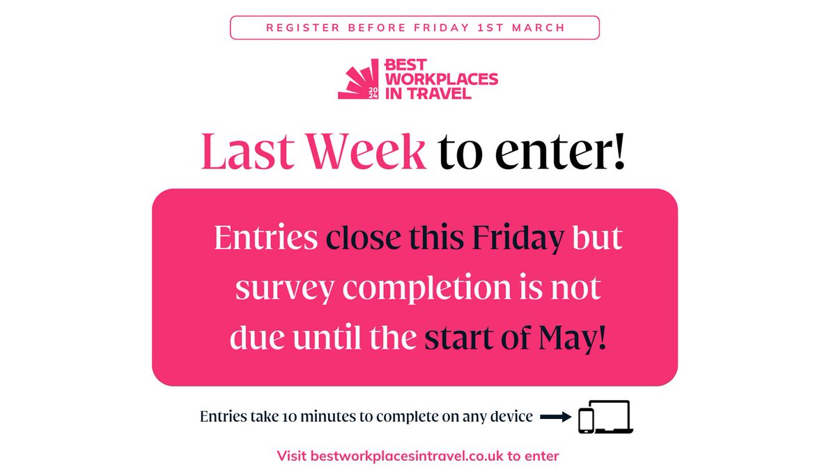 All you need to do is register by Friday and then you have until the 3rd May to complete the survey so you have plenty of time to get your enter. Don’t miss the deadline and be left with FOMO come the shortlistedTop 30 announcement mid May. Register now on our website.