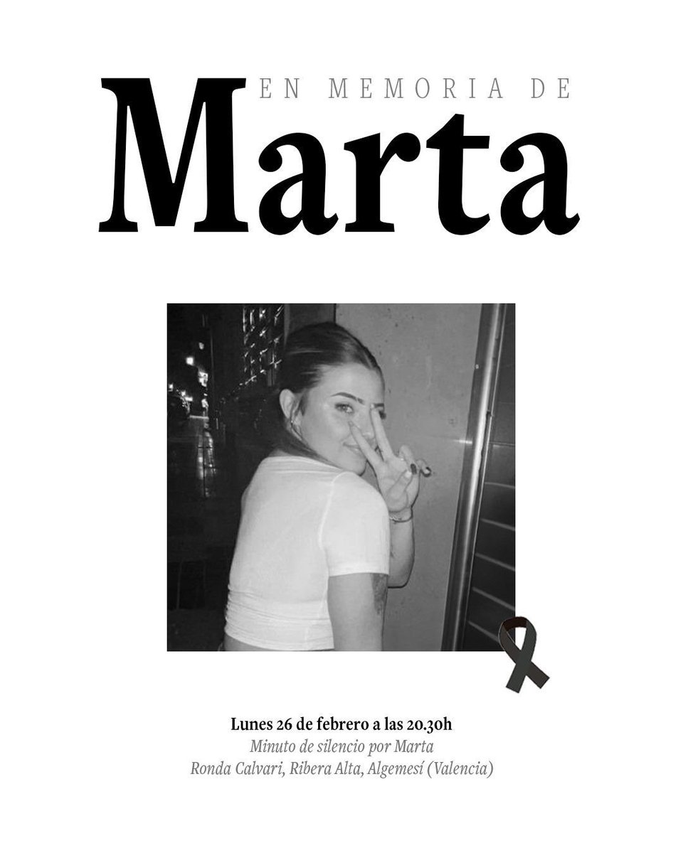 🔴 ÚLTIMA HORA | El pueblo de Algemesí convoca una concentración para despedir a Marta, la joven de 16 años asesinada por un argelino a la salida de una discoteca. 

Se me parte el alma. Justicia.