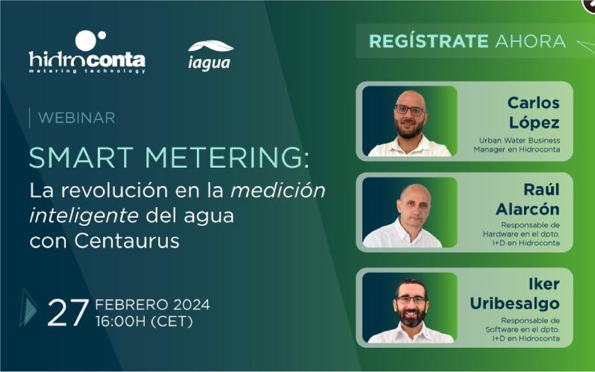 ¡Comienza una semana interesante!💧🟢
No te puedes perder el #Webinar #Gratuito sobre #SmartMetering con la presentación del nuevo contador de agua inteligente #Centaurus de <a href="/HidrocontaSA/">Hidroconta</a> .

#Inscríbete en el siguiente enlace:

us02web.zoom.us/webinar/regist…