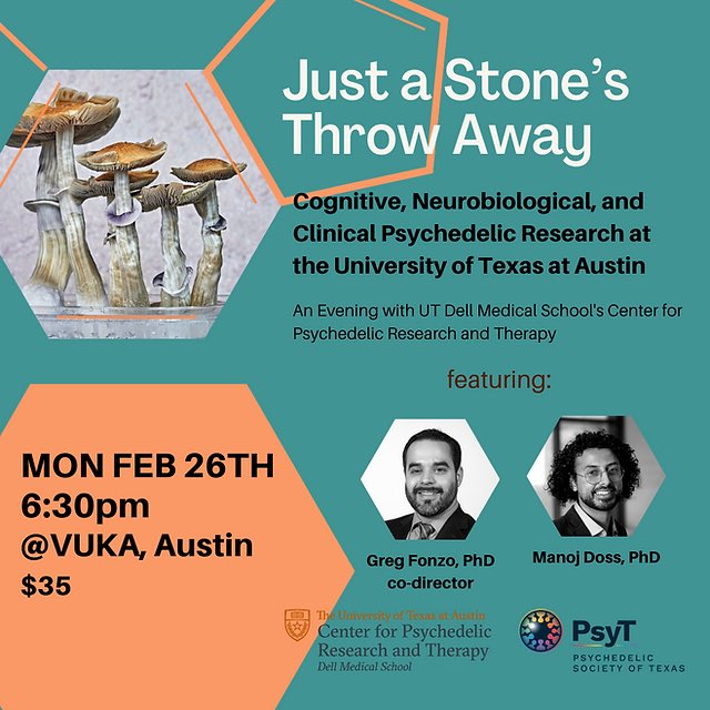 If you’re in Austin tonight, come to Vuka to hear @GregFonzo and I discuss research being conducted at UT Austin’s Center for Psychedelic Research & Therapy. psytexas.com/event-details/…