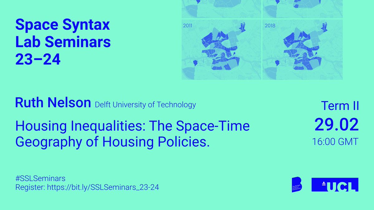 Join the next #SSLSeminars session online on Thursday 29.02 at 4pm GMT. @RuthJNelson will discuss her work on #HousingInequalities, connecting national #HousingPolicy with local #SocioSpatial changes. #SpaceSyntax    

Register at: bit.ly/SSLSeminars_23…