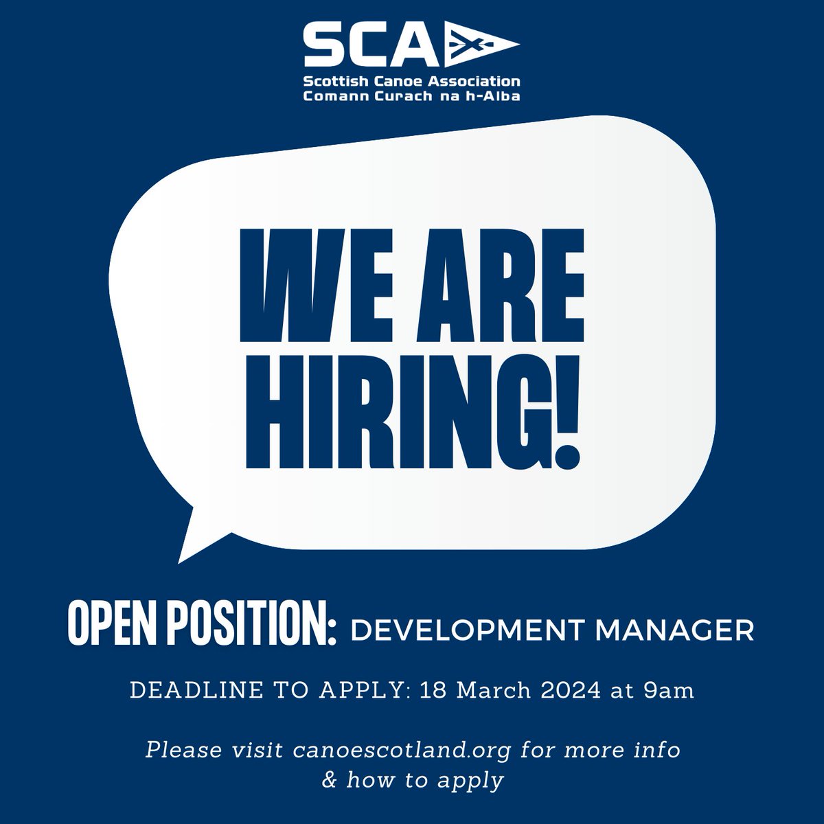 VACANCY: SCA DEVELOPMENT MANAGER We are seeking a passionate & experienced Development Manager to join our dynamic team. You will play a central role in driving forward a portfolio of exciting paddlesport development projects and initiatives. Read more: canoescotland.org/vacancy-sca-de…