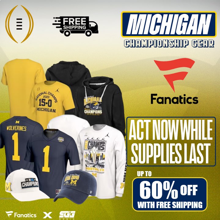 MICHIGAN WOLVERINES NATIONAL CHAMPIONSHIP SALE🏆🏆🏆 MICHIGAN FANS‼️Take advantage of Fanatics exclusive offer and get up to 60% OFF MICHIGAN Natty gear with FREE SHIPPING using THIS PROMO LINK: fanatics.93n6tx.net/MICHIGANCFP 📈 HURRY! DEAL ENDS SOON🤝#GoBlue