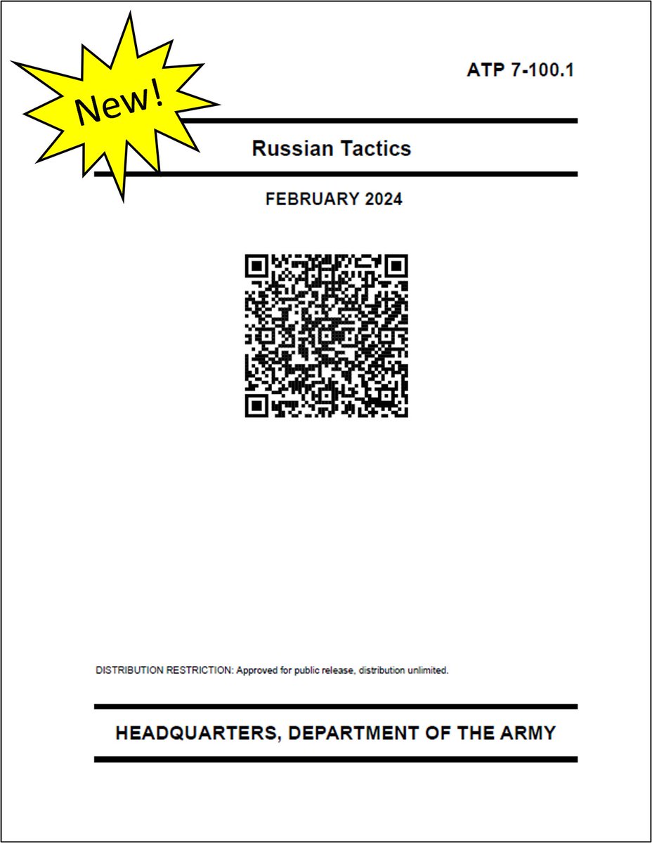 Do you know your enemy? New! ATP 7-100.1, RUSSIAN TACTICS, addresses the nation-state’s military doctrine with a focus on army ground forces and tactical ops in offense, defense, and related mission sets. Scan the QR or click the link below: armypubs.army.mil/epubs/DR_pubs/… 📗