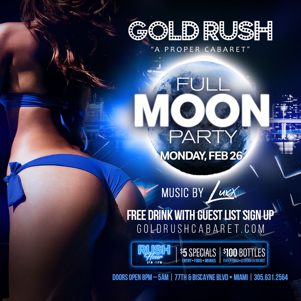 goldrushcabaret's tweet photo. Join us TONIGHT to see the fullest moons at #GoldRushMiami 🌑
$5 Food, Drink Specials and $100 Bottles before 11pm...
FREE drink with guest list sign up: https://t.co/uGdbkaWhCU
#GoldRushMiami #GoldRushGirls #MiamiParty #MiamiLocals #FullMoon https://t.co/OpWQ9Tuab6