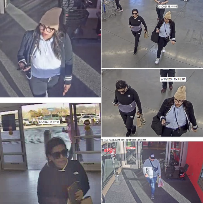 OKCPD's tweet photo. White Collar Crime investigators want to identify the individuals pictured below in connection to a gift card scam. If you have any information, contact Crime Stoppers 405.235.7300/www.okccrimetips.com. Case # 24-7530 https://t.co/sEWduvgV6v