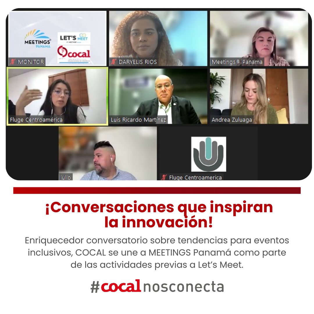 ¡Un panel de expertos compuesto por Julio César Bohorquez de #AMPROFEC, Andrea Zuluaga de #ASOVENTOS, Patricia Puentes de #MEETINGSPANAMÁ, y nuestro presidente Luis Ricardo Martínez, están generando ideas que transforman la industria de eventos en Latinoamérica! #CocalNosConecta