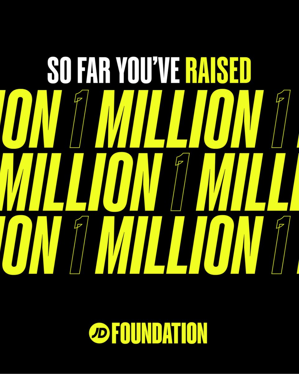 You’ve looked after the Pennies and raised 1 MILLION POUNDS through our till point Pennies donations! 💸 Thank you! 👏 Keep an eye out for more updates on how this money is transforming young people’s lives through opportunities, engagement and social change. 👀 #JDSports