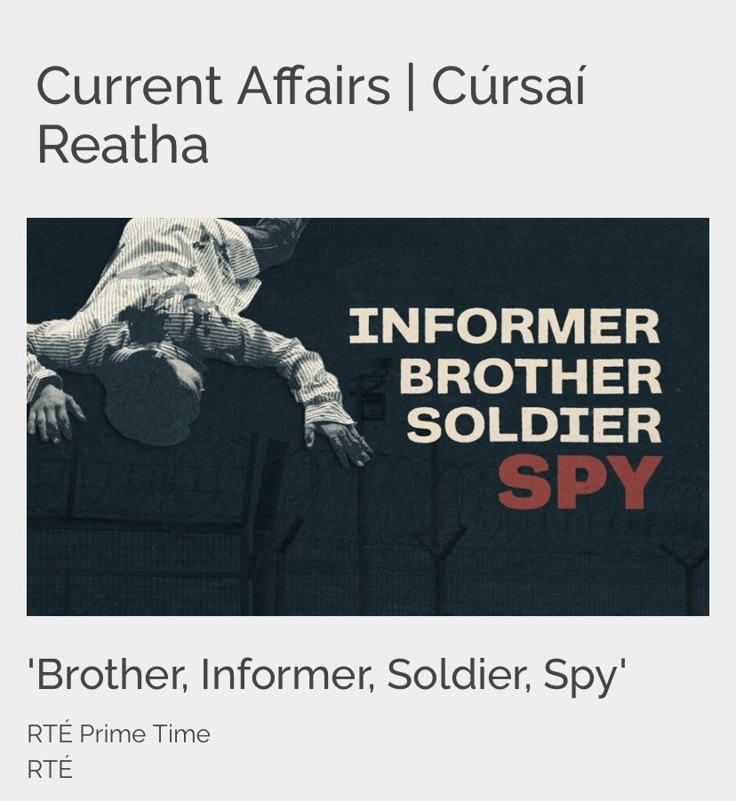 Conor McMorrow (@conormcmorrow) on Twitter photo Nice that our <a href="/RTE_PrimeTime/">RTÉ Prime Time</a> ‘Informer, Brother, Soldier, Spy’ story has been shortlisted in the current affairs category for this years RTS Awards <a href="/RTS_ROI/">RTS Republic of Ireland</a> #RTSIrelandAwards Great to be shortlisted in same category as some great stories Nice that our <a href="/RTE_PrimeTime/">RTÉ Prime Time</a> ‘Informer, Brother, Soldier, Spy’ story has been shortlisted in the current affairs category for this years RTS Awards <a href="/RTS_ROI/">RTS Republic of Ireland</a> #RTSIrelandAwards Great to be shortlisted in same category as some great stories