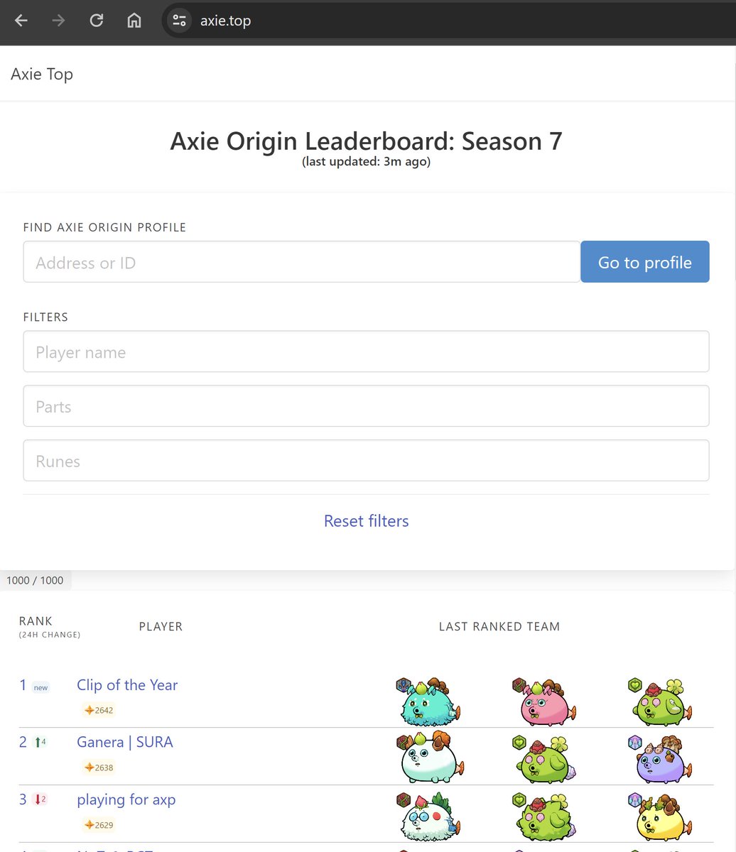 I Make an axie origin leaderboard (https://t.co/ZTFFu88xVI). Feel free DM  me if you find any bugs. @AxieInfinity #AxieOrigin