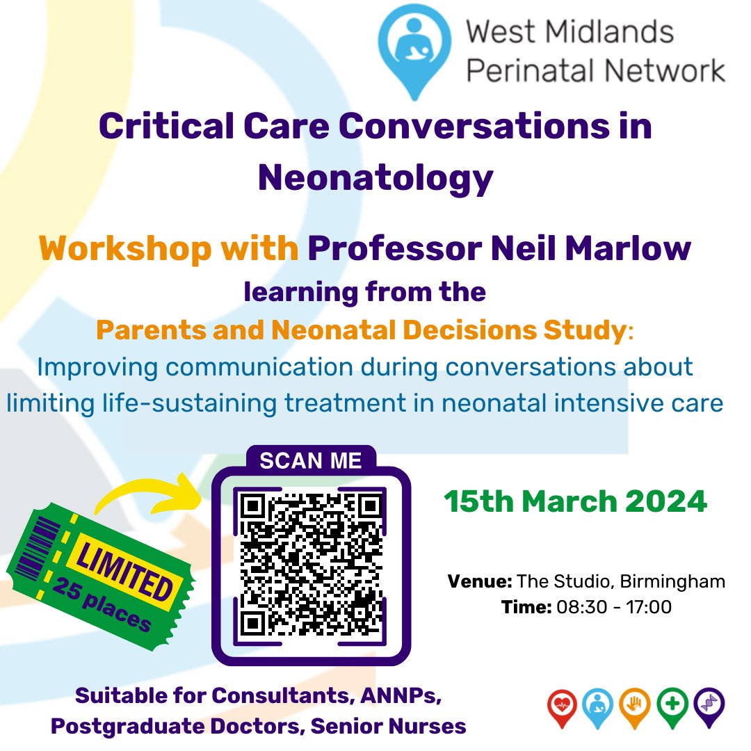 Exciting new workshop being facilitated by Professor Neil Marlow and his colleagues focusing on improving communication with families when making decisions about limiting life-sustaining treatment. Link below for more information.