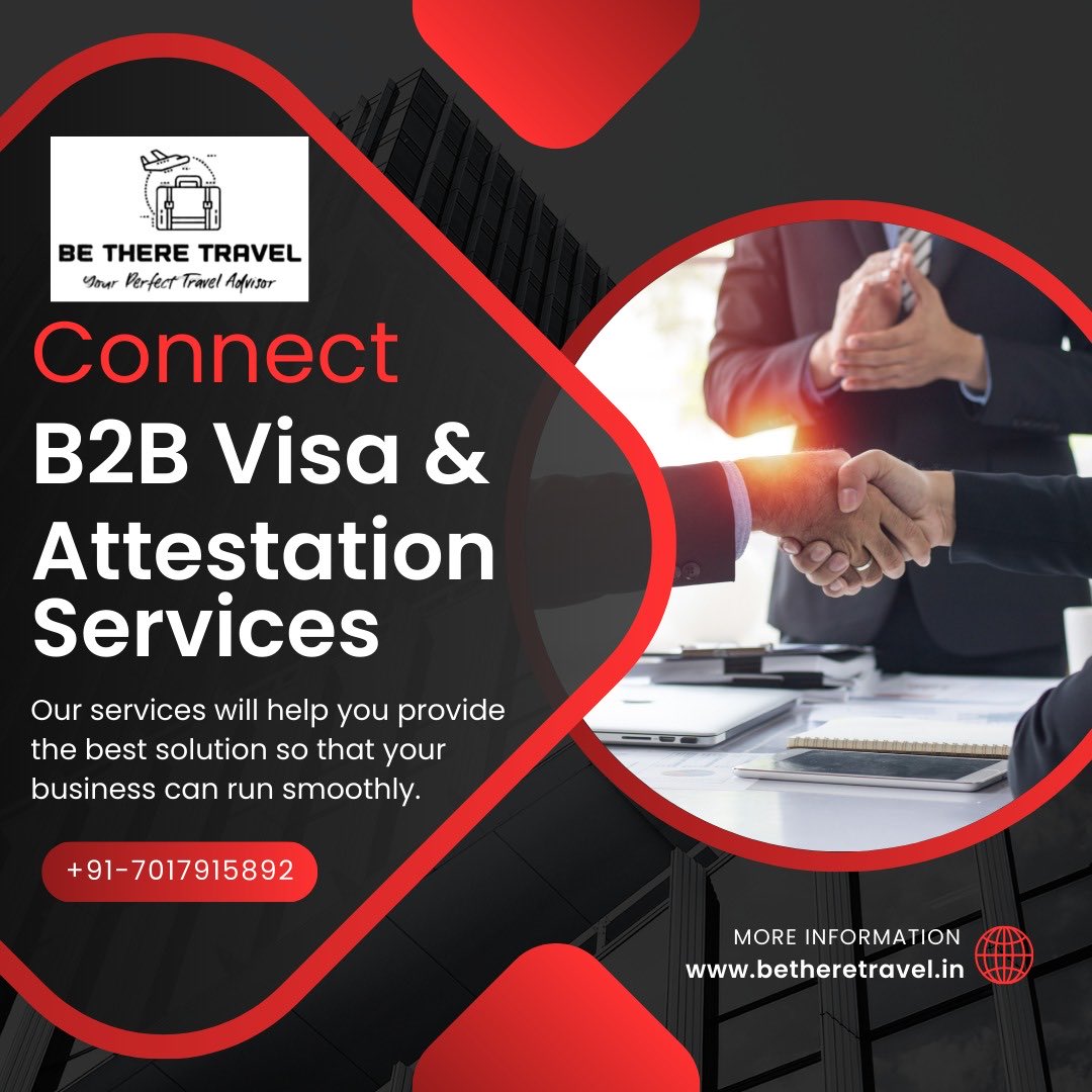 Connect with us for Best B2B service for Visa & Attestation.

#travelindustry #visaservices #b2b #businessvisa #travelupdates #visaprocess #travelagent #traveladvisor #visaassistance #businessvisa #b2bvisa #businesstravel #travelandtourism #visaapplication #attestation