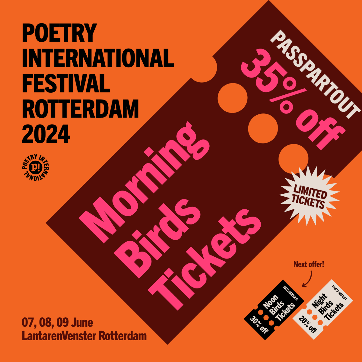 You asked, you waited and now you have it: 🐦🎫🤩MORNING BIRDS TICKET SALE IS ON!🐦🎫🤩 🎫❗Limited passepartouts are available at a sensational 35% discount! 🤩 Get your tickets here>>> poetry.stager.co/Festival%20202…