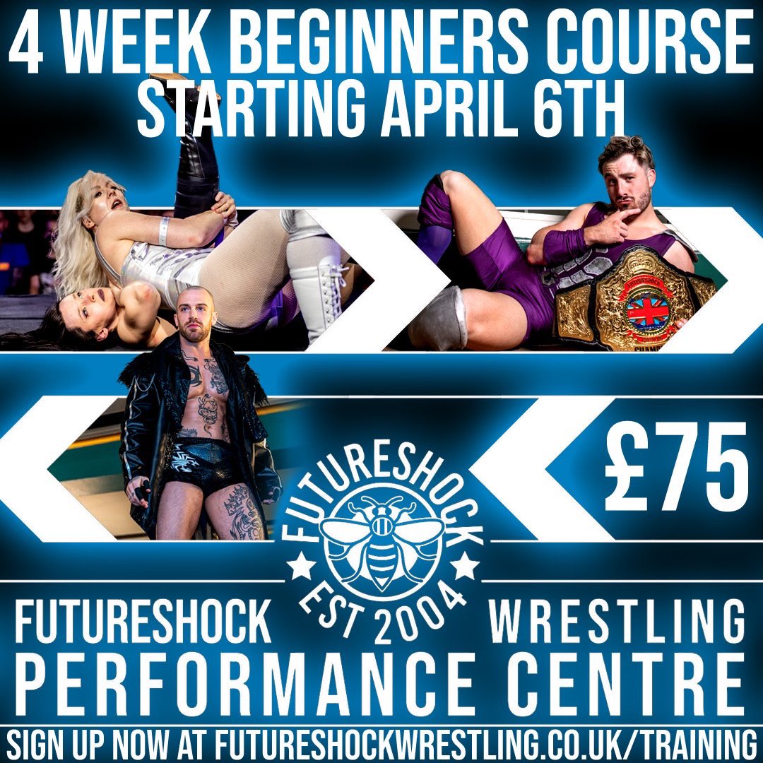 So… do you wanna be a Wrestler? We have our 2nd 4 week beginners crash course of the year starting April 6th. Learn the basics in a safe and fun environment. Sign up now at FutureShockWrestling.co.uk/Training #MANCHESTER #WWE #AEW #ImpactWrestling #ProWrestling #WrestleMania