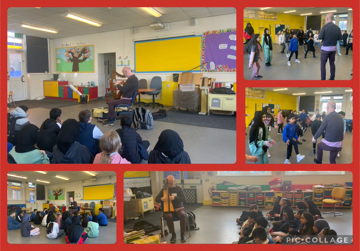 Year 6 had a great #cynefin session with Huw @upbeatwales today as part of #NPPSCymruAmBythWeek listening to traditional songs on the harp and pibgorn, learning clog dance steps and hearing traditional Welsh tales 🏴󠁧󠁢󠁷󠁬󠁳󠁿🎼 @CymraegNinianP