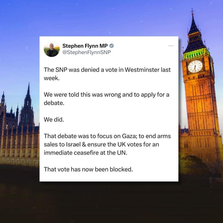 ❌ Yet again, Westminster is failing the people of Gaza by blocking a vote on the actions the UK Gov must take to secure an immediate ceasefire. @theSNP motion mandated the UK government to take concrete action to secure an immediate #CeasefireNOW