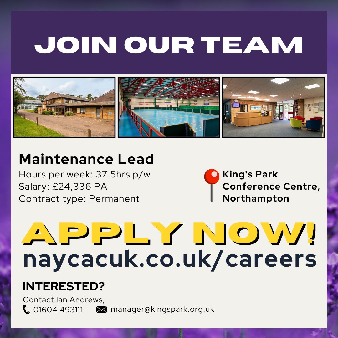 Join the Team! 🗣️🙏

We're currently hiring for a full time Maintenance Lead 🛠️

For more info, head to 👇
naycacuk.co.uk/careers/